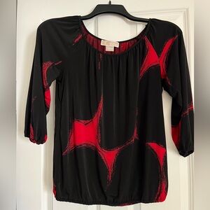 Michael Kors Red and Black Off Shoulder 3/4 Sleeve Top - XS